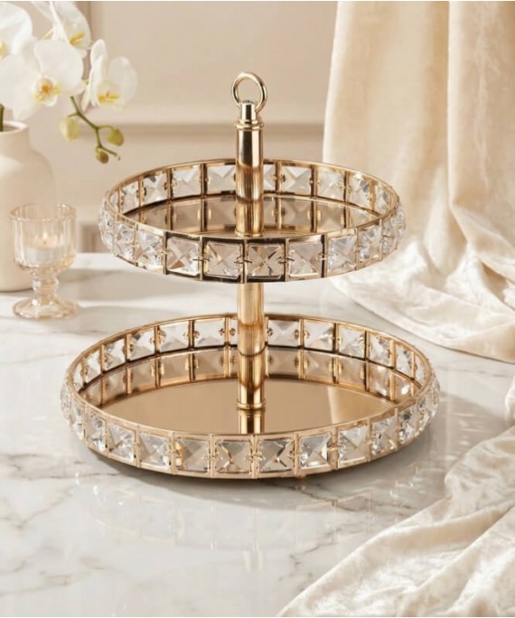 ZEYVE SQUARE STONE 2-LAYER ROUND SERVING DISH 25x25x25cm